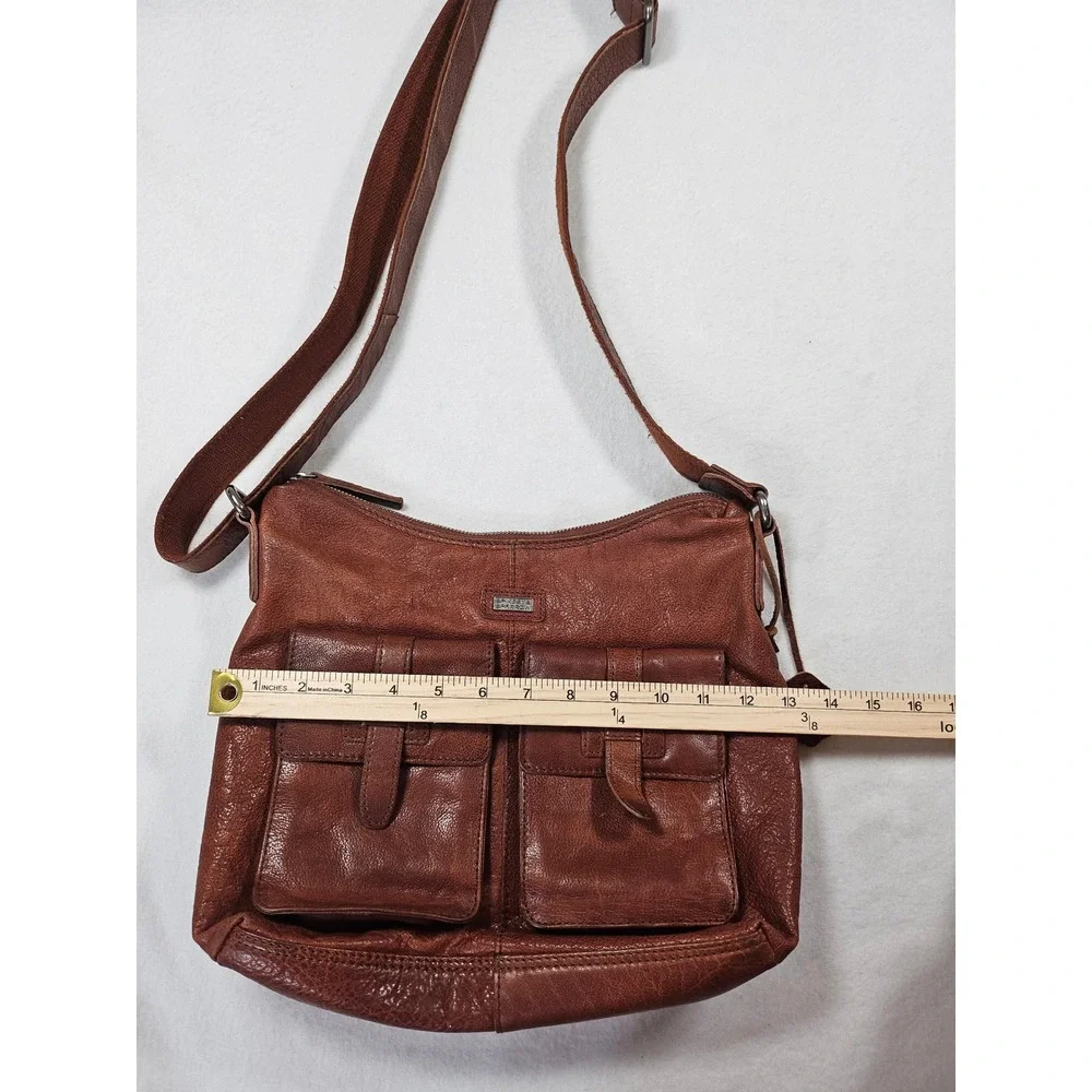 Spikes & Sparrow Cognac Brown Leather Crossbody Bag  Messenger Cargo Pockets